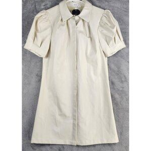 Aureum Dress Womens Medium Cream Faux Leather Shirt Puff Sleeve Button Front